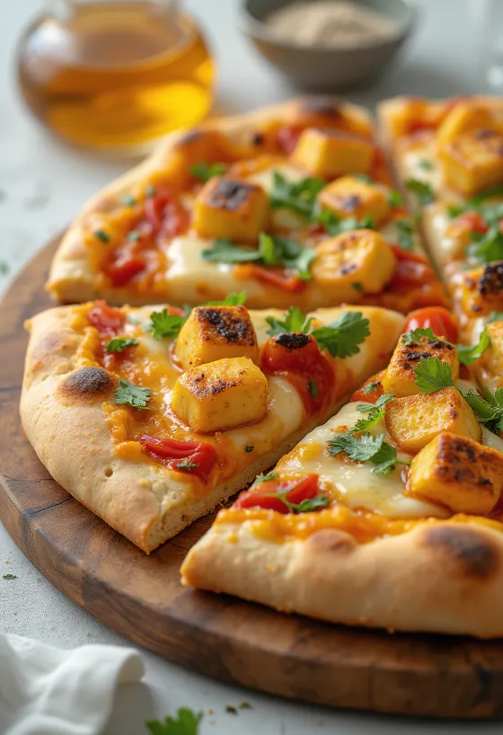 Paneer tikka pizza s umakom od jogurta i povrćem