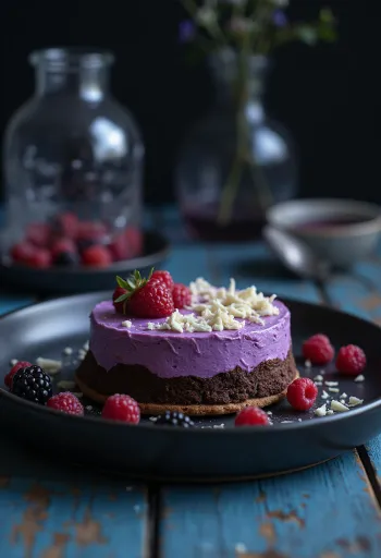 Čokoladna torta s voćnom pjenom poslužena na kriške