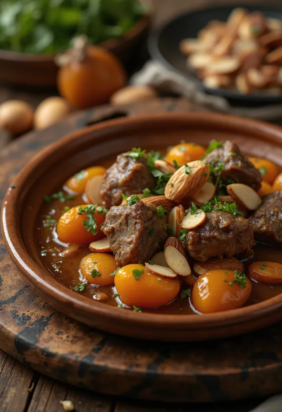 Janjeći tagine s marelicama poslužen s kuskusom