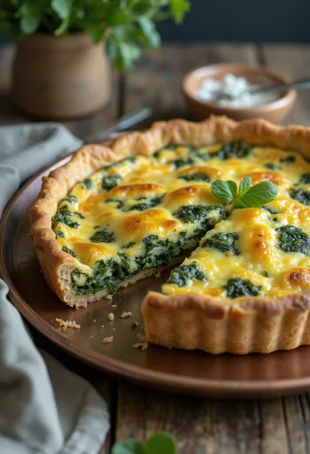 Kriške veganskog quichea sa špinatom, poslužene