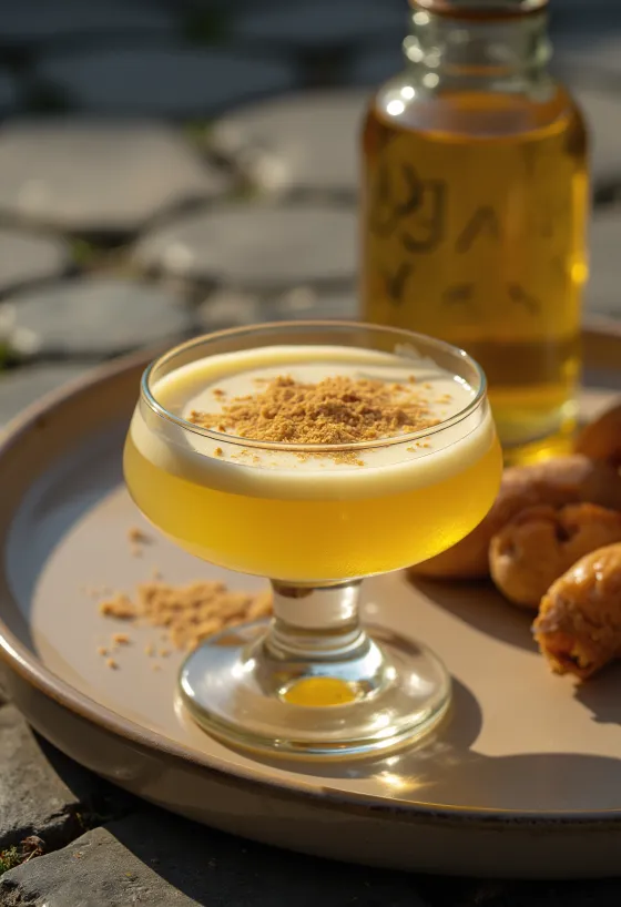 Domaći liker od jaja u boci, s naribanim muškatnim oraščićem na vrhu.