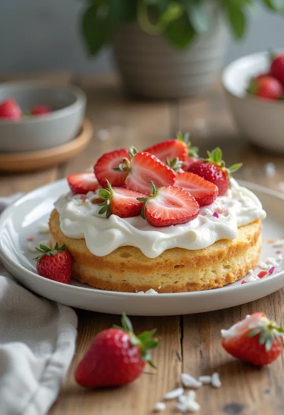 Veganska torta od jagoda poslužena na stolu