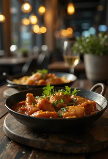 Adobo s tandoori začinima i piletinom na tanjuru