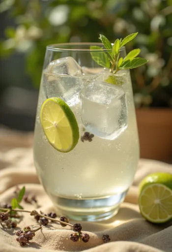 Gin Tonic ukrašen kriškama limete i kockicama leda