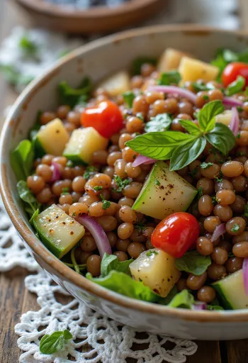 Salata od leće s balzamičnim octom i svježim povrćem