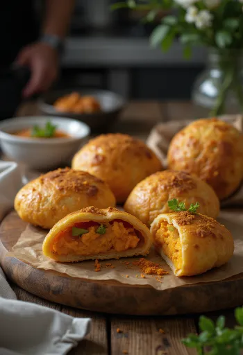 Vetkoek s nadjevom od batata, indijsko jelo, hrskavi paketići sa svježim nadjevom