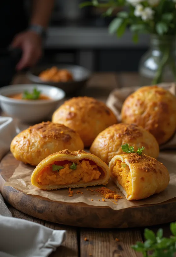 Vetkoek s nadjevom od batata, indijsko jelo, hrskavi paketići sa svježim nadjevom