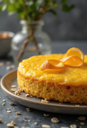 Kriška torte od naranče i zobenih pahuljica na tanjuru