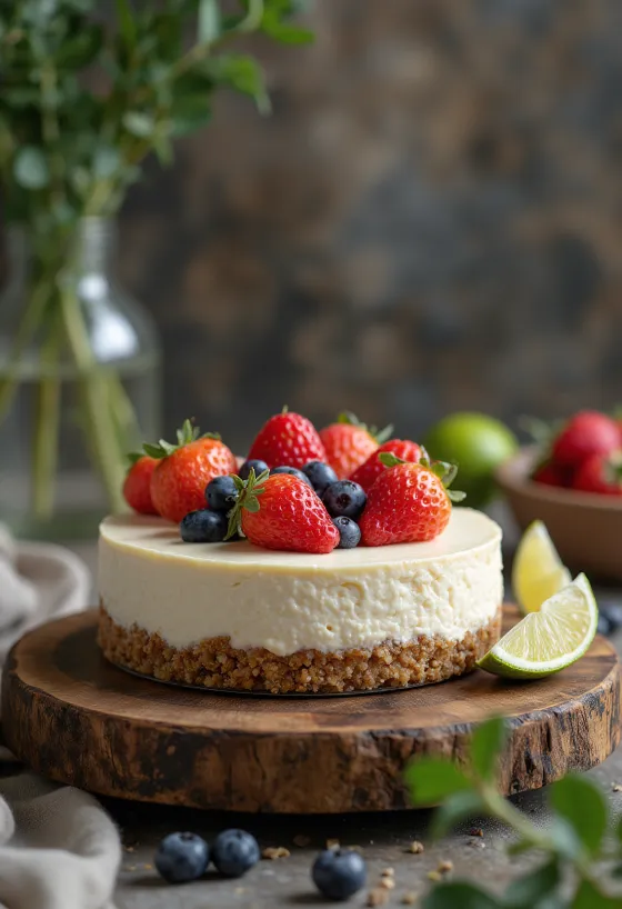 Veganska torta od sira poslužena s voćem