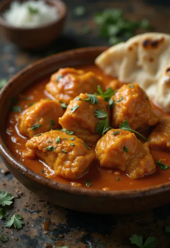 Piletina tikka masala u kremastom umaku od rajčice, ukrašena svježim korijanderom