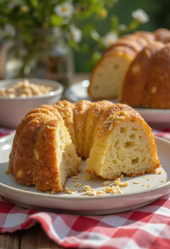 Kuglof sa zobenim pahuljicama poslužen na tanjuru