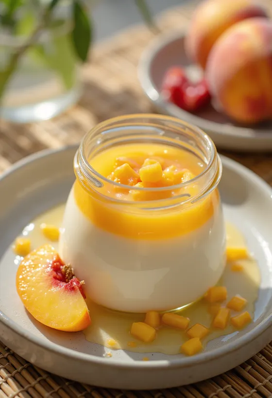 Panna cotta s pireom od breskve poslužena