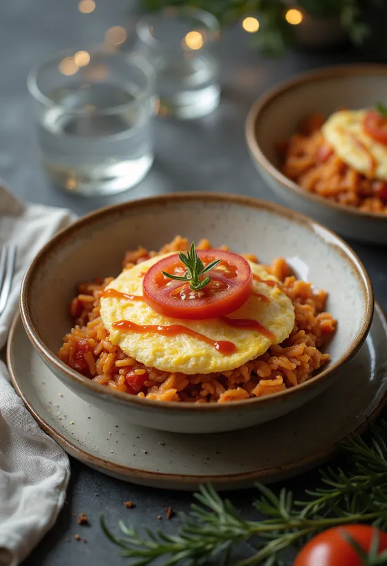 Omurice zdjela s rajčicom, fino japansko jelo posluženo
