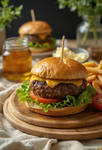 Burger od mesa tuljana poslužen sa zelenom salatom, rajčicom i majonezom.