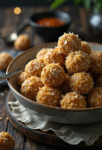 Kokos kuglice sa zobenim pahuljicama poslužene na tanjuru