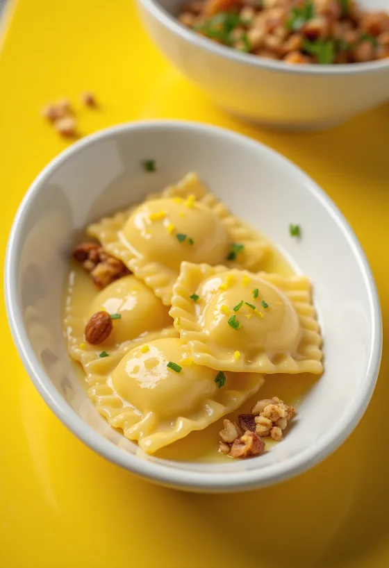 Posluženi ravioli s bosiljkom, limunom i medom