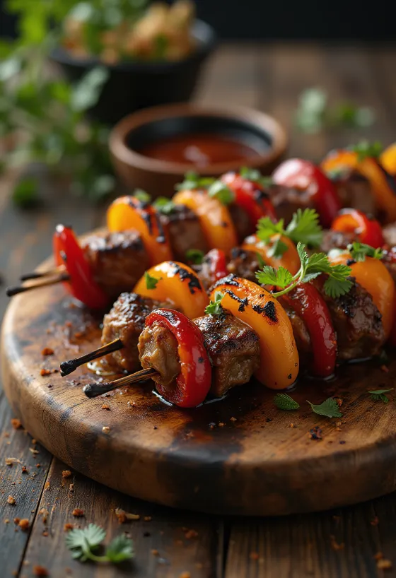 Espetada s barbecue umakom, govedinom s roštilja i povrćem servirana