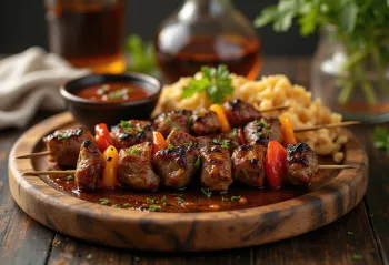 Espetada s barbecue umakom, govedinom s roštilja i povrćem servirana