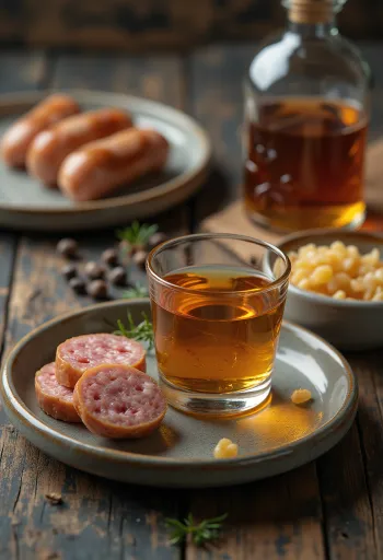 Liker od domaće kobasice u boci, pored dimljene kobasice i začina