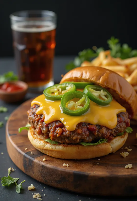 Ljuti hamburger sa sirom, sočnom mesnom pljeskavicom i pikantnom jalapeño paprikom