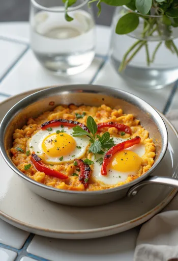 Klasični Menemen s pečenom paprikom, turski doručak s jajima, paprikom i rajčicom