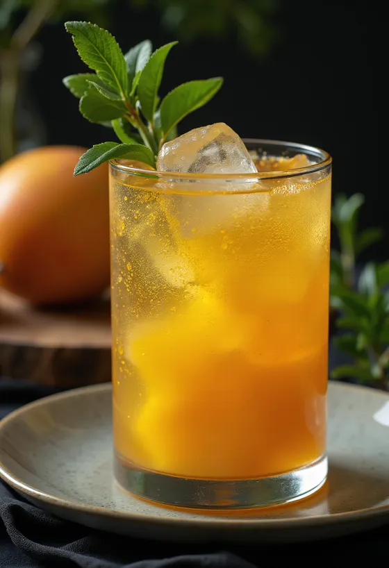 Australski cider od manga u čaši ukrašen limetom