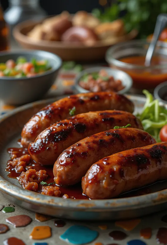 Dimljena BBQ kobasica s chipotle umakom poslužena