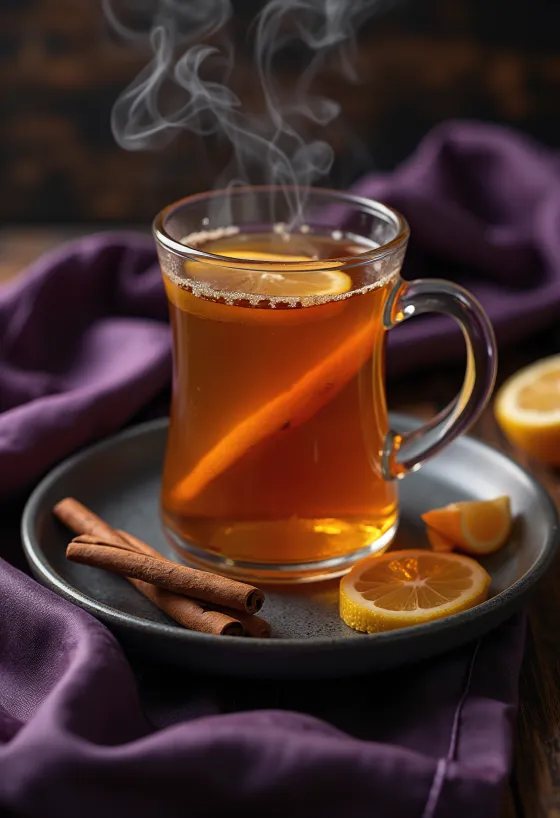 Hot Toddy piće ukrašeno štapićem cimeta i kriškom limuna