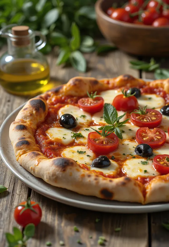 Pizza alla Barese s rajčicom i crnim maslinama