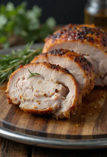 Dimljena prsa divljeg purana poslužena s povrćem sa žara.