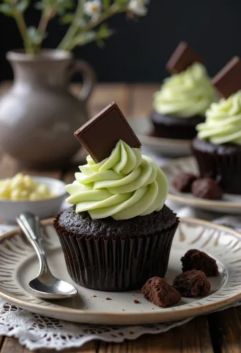 Cupcake s čokoladom i mentom ukrašen pločicom After Eight