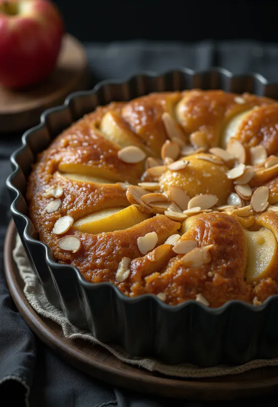 Torta od jabuka i badema poslužena na tanjuru
