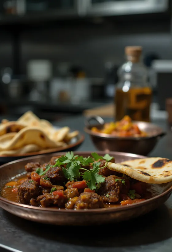 Bhuna govedina s češnjakom, poslužena sa svježim korijanderom