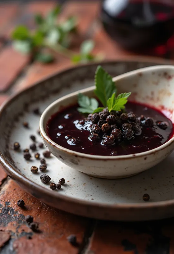 Umak od crnog vina i papra preko mesa