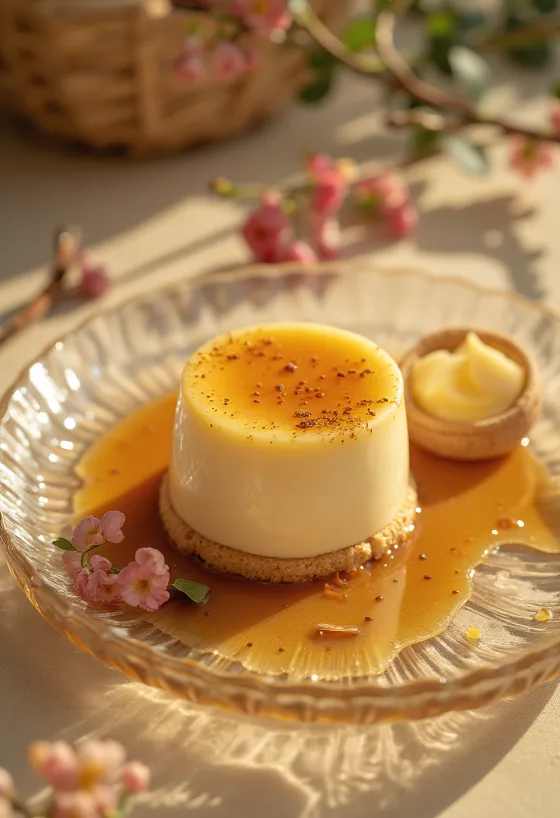 Torta panna cotta s karamelom poslužena na kriške
