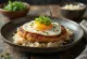 Loco moco s ribljim polpetama, jajetom na oko, poslužen s korijanderom i salatom