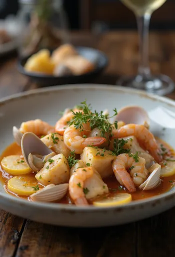 Caldeirada à algarvia u zdjeli, bogata ribom i plodovima mora