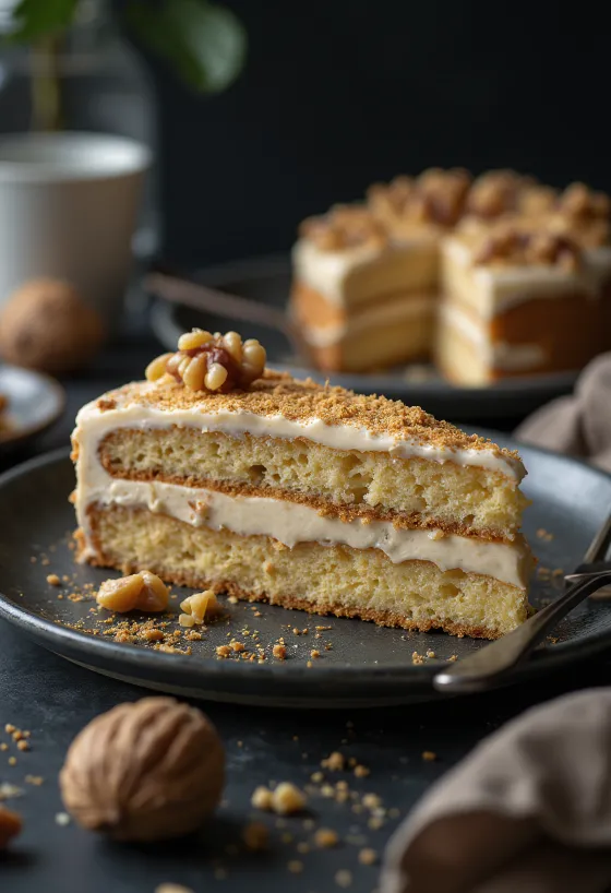 Torta s kremom od oraha servirana