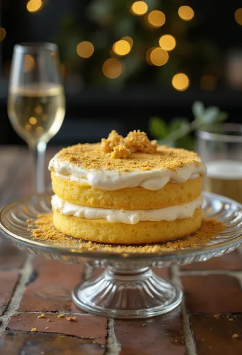 Torta zlatne boje s elegantnim ukrasima na stolu