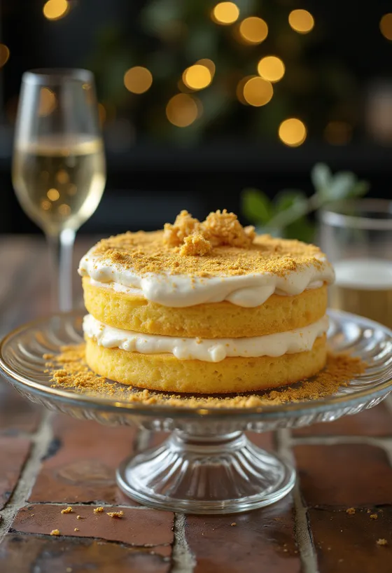 Torta zlatne boje s elegantnim ukrasima na stolu