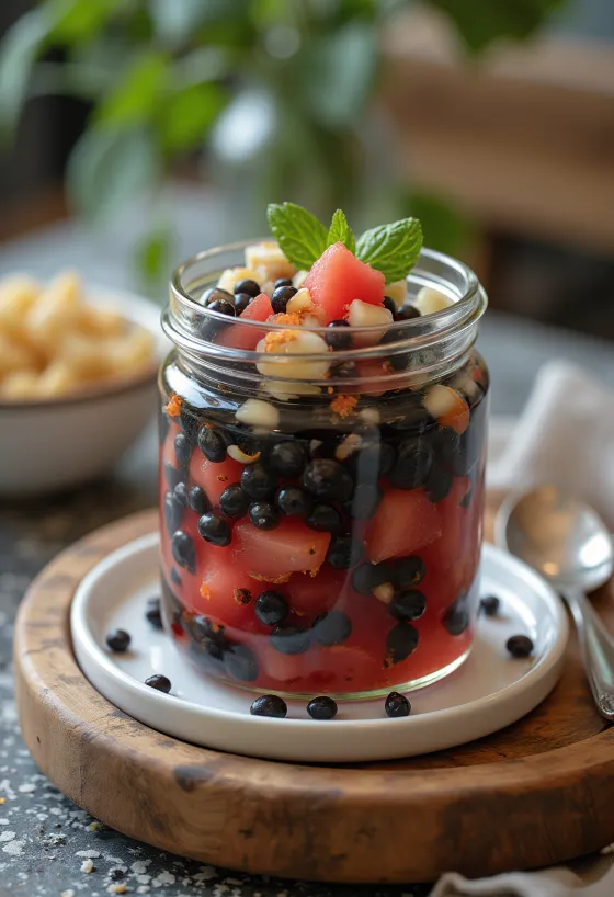 Ljute kisele sjemenke lubenice servirane u staklenki