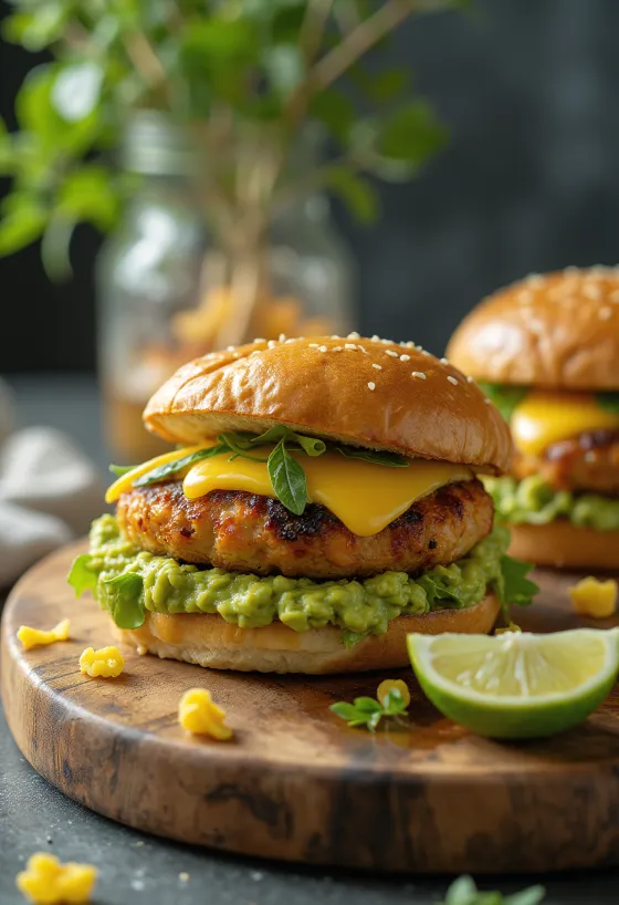 Hamburger s piletinom i avokadom, grilanom piletinom