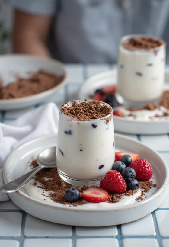 Panna cotta s komadićima čokolade u čaši