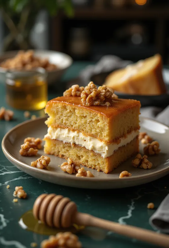 Torta s orasima i medom servirana