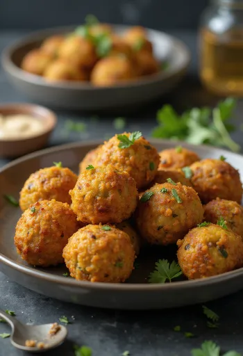 Falafel s hrskavom zlatnosmeđom vanjštinom, posut svježim začinskim biljem