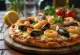 Pizza Frutti di Mare s češnjakom na tanjuru