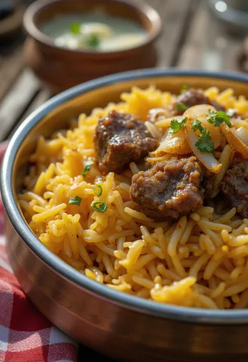 Biryani s kozletinom, indijsko jelo od riže sa začinima