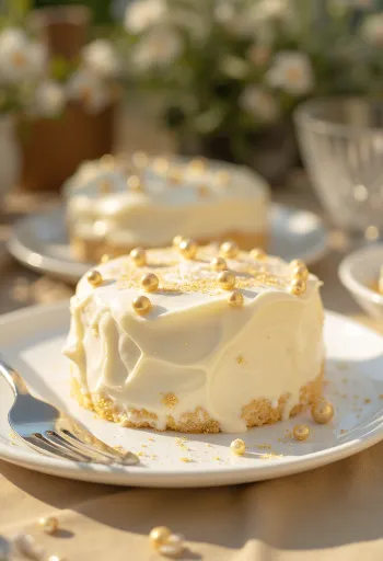 Svjetlucava torta s bijelim fondanom i ukrasima zlatne boje