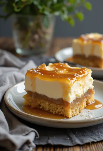 Karamela kocke sa zlatno-smeđim tijestom i kremastim slojem karamele
