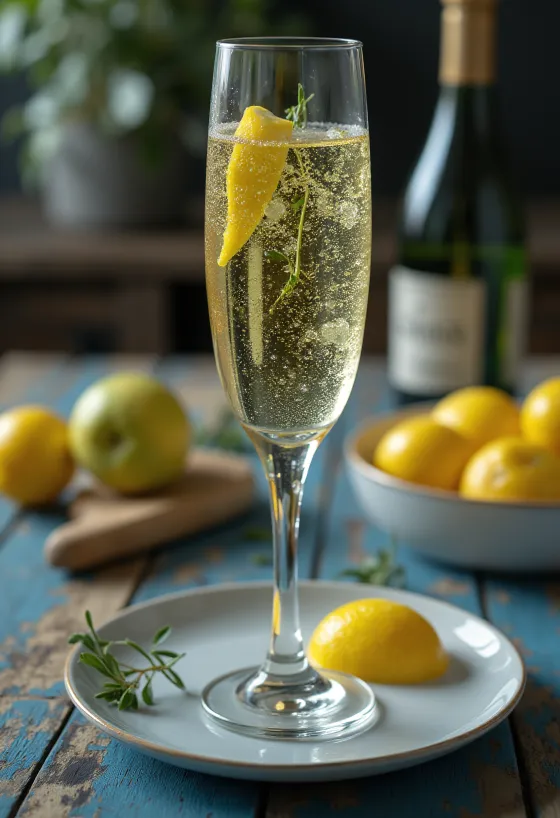 Talijanski prosecco cider u čaši ukrašen grančicom ružmarina